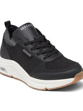 Skechers Black and White Knit Platform Trainer